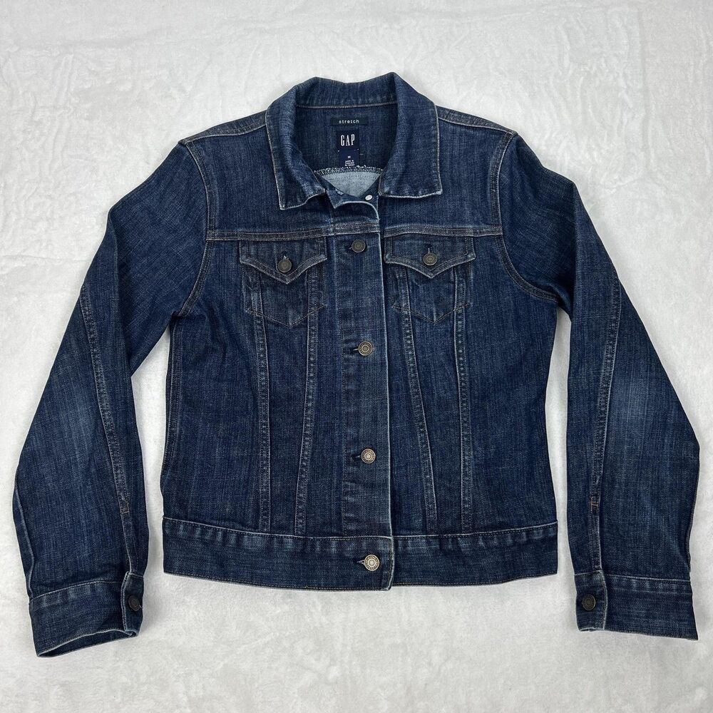 Vintage GAP Jacket Womens Medium Dark Wash Stretch Denim Trucker Y2K RN 5402300s